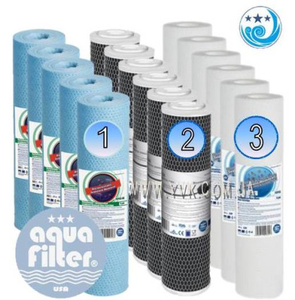 Наборы картриджей Aquafilter №1 AB к осмосу - 5 комплектов